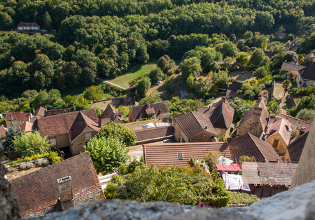 Village around Castelnaud-la-chapelle castle in Dordogne valley, Perigord Noir, Franceの写真素材