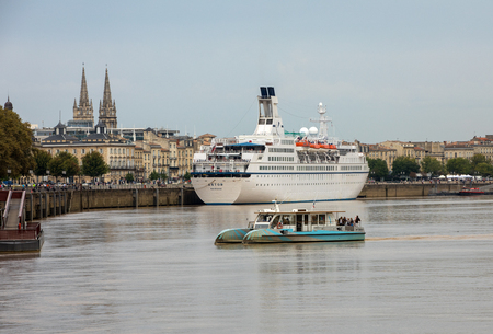 Bordeaux, France - September 9, 2018: Cruise ships in the Garonne river harbour. Bordeaux, Gironde. Aquitaine France Europeのeditorial素材
