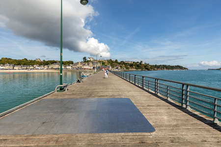 Cancale, France - September 15, 2018: Pier La Fenetre and port of La Houle in Cancale. Brittany, France.のeditorial素材