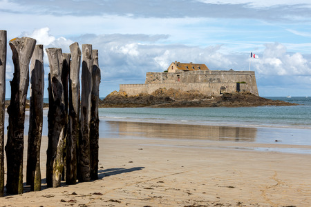 View of the Fort National in Saint Malo a tidal island in the English Channel at high tide. Brittany, Franceのeditorial素材