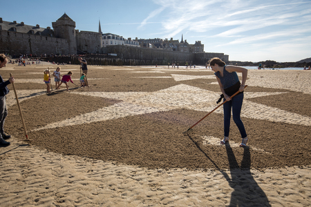 Saint-Malo, France - September 15, 2018: The stars on the beach in Saint Malo. Brittany, Franceのeditorial素材