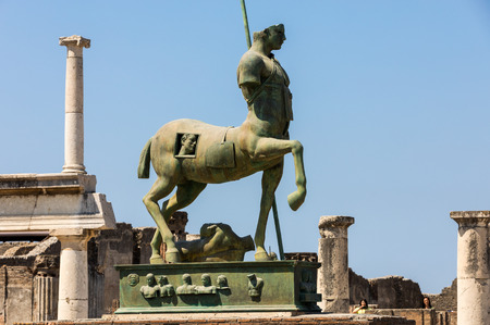 Pompeii, Italy - June 15, 2017: Sculptures of the Polish sculptor Igor Mitoraj on display at Pompeii archaeological site, the ancient Roman city, destroyed in 79 BC by the eruption of Mount Vesuvius.のeditorial素材