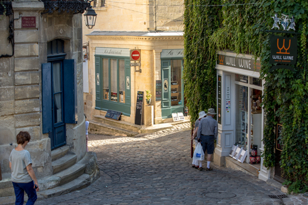 Saint Emilion, France - September 11, 2018: Exterior of a wine shop in Saint Emilion in France. St...