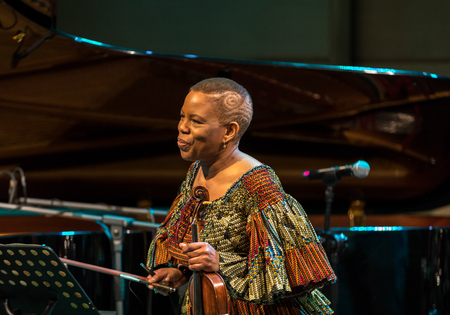 Cracow, Poland - March 9, 2019: Regina Carter, American jazz violinist an AMC Trio  live on stage of Manggha Museum of Japanese Art and Technology. Krakow. Polandのeditorial素材