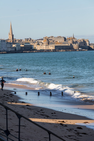 Saint-Malo, France - September 14, 2018: Aqua walking along the beach in Saint-Malo, Brittany, Franceのeditorial素材