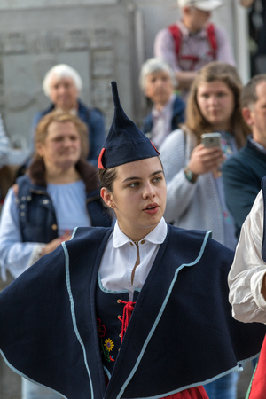 Funchal, Portugal - April 19, 2018:  Folk musicians and dancers performing on the Avenida Arriaga  in Funchal on the Madeira Island, Portugal.のeditorial素材