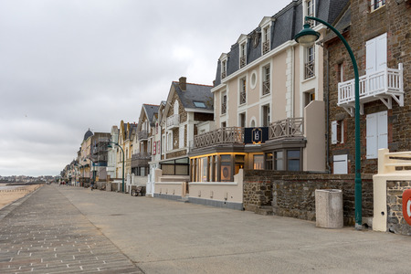 Saint-Malo, France - September 12, 2018:  Front view of traditional granite houses along the promenade in Saint-Maloのeditorial素材