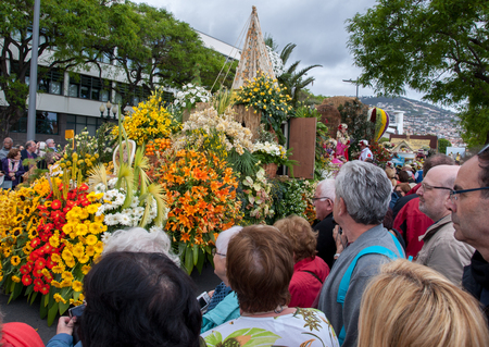 Funchal; Madeira; Portugal - April 22; 2018: Annual parade of the Madeira Flower Festival in the...