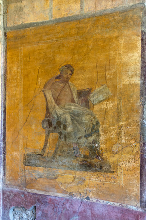 Painted wall in Pompeii city destroyed in 79BC by the eruption of Mount Vesuviusのeditorial素材