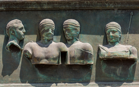 Pompeii, Italy - June 15, 2017: Sculptures of the Polish sculptor Igor Mitoraj on display at Pompeii archaeological site, the ancient Roman city, destroyed in 79 BC by the eruption of Mount Vesuvius.のeditorial素材