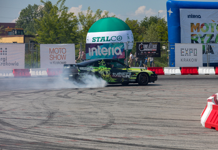 Cracow, Poland - May 18, 2019: Drift car in action  at 5th edition of Moto Show in Cracow. Poland.のeditorial素材