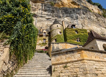 A majestic stone staircase in La Roque-Gageac a charming town in the Dordogne valley. Franceの写真素材