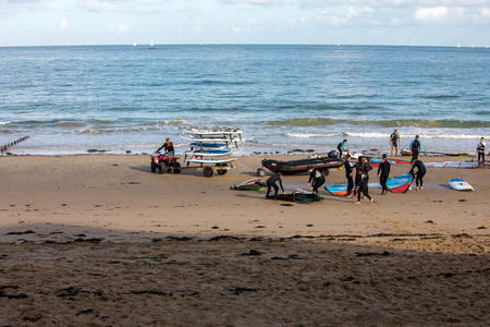 Saint-Malo, France - September 15, 2018: Unidentified people at the school of windsurf in Saint Malo, Brittany, Franceのeditorial素材