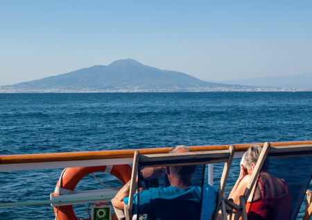 Sorrento, Italy - June 13, 2017: A view from a tourist ship during a cruise from Sorrento to Capri. Amalfi Coast, Campania, Italyのeditorial素材
