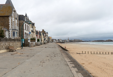 Saint-Malo, France - September 12, 2018:  Front view of traditional granite houses along the promenade in Saint-Maloのeditorial素材