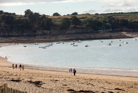 Cancale, France - September 14, 2018: Beautiful sandy beach on the Emerald coast between Saint Malo and Cancale. Brittany, Franceのeditorial素材