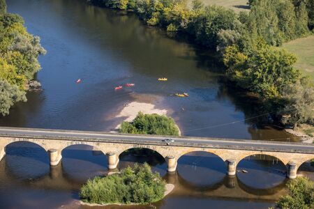 View of the valley of the Dordogne River from Castelnaud Castle, Aquitaine, Franceの写真素材