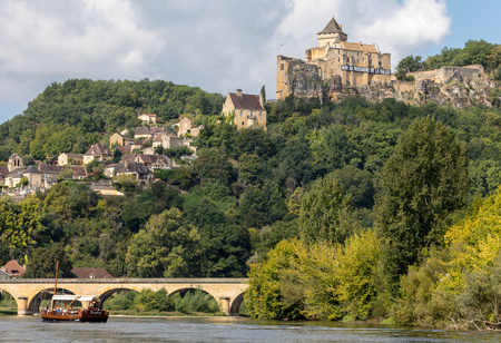 Castelnaud, Dordogne, France - September 7, 2018: Chateau de Castelnaud, medieval fortress at Castelnaud-la-Chapelle, Dordogne, Aquitaine, Franceのeditorial素材