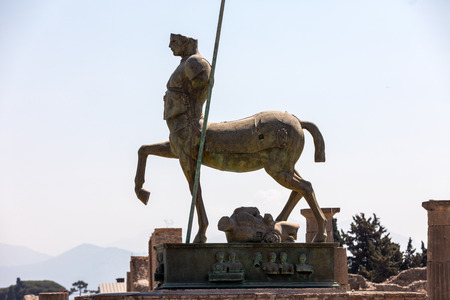 Pompeii, Italy - June 15, 2017: Sculptures of the Polish sculptor Igor Mitoraj on display at Pompeii archaeological site, the ancient Roman city, destroyed in 79 BC by the eruption of Mount Vesuvius.のeditorial素材