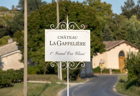Saint Emilion, France - September 10, 2018: Chateau La Gaffeliere signboard  in Saint Emilion, known for producing excellent wines. Bordeaux region, Franceのeditorial素材