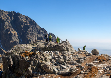 Vysoke Tatry, Slovakia - October 11, 2018:  Valley of Five Spis Lakes. High Tatra Mountains, Slovakia.のeditorial素材