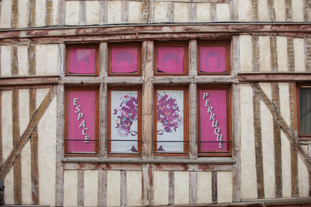 Troyes, France - August 31, 2018: View of old town in Troyes - capital of Aube department in Champagne region. France. Many half-timbered houses (mainly of 16th century) survive in old townのeditorial素材