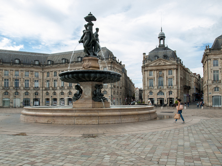 Bordeaux, France - September 9, 2018: Fountain of the Three Graces, Place de la Bourse, Bordeaux, Franceのeditorial素材