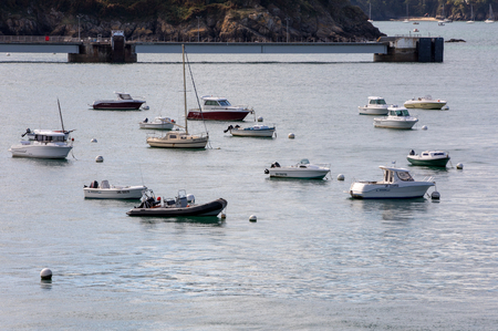 St Malo, France - September 14, 2018: Yachts and boats moored in harbour of Saint-Malo, Brittany, Franceのeditorial素材