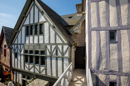 Ancient buildings of the old town on the famous Mont Saint Michel island in Franceのeditorial素材