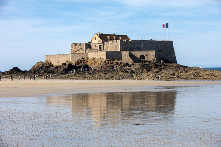 St Malo, France - September 15, 2018:  View of the Fort National and beach n Saint Malo  Brittany, Franceのeditorial素材
