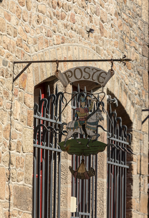 Le Mont-Saint-Michel, France - September 13, 2018: Post Office or La Poste in Mont Saint-Michel, the monastery and village on a tidal island between Brittany and Normandy, Franceのeditorial素材
