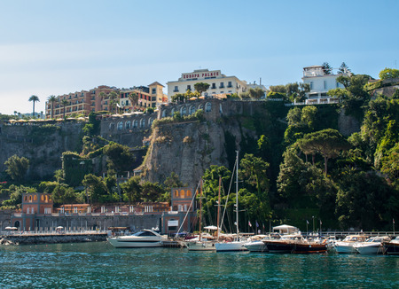 Sorrento, Italy - June 13, 2017: View of houses and hotels on the cliffs in Sorrento. Gulf of Naples, Campania, Italyのeditorial素材