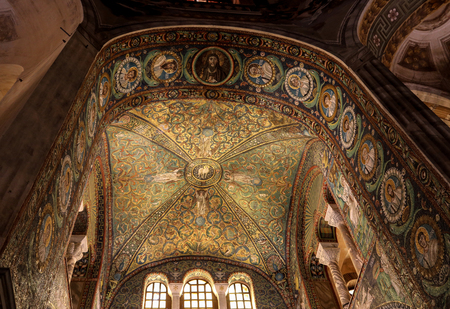 Ravenna, Italy - Sept 11, 2019: Interior of Basilica of San Vitale, which has important examples of early Christian Byzantine art and architecture.のeditorial素材