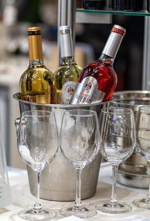 Cracow, Poland - November 20, 2019: International Wine Trade Fair ENOEXPO in Cracow. Producers of wine from all around the world meet the importers distributors and representatives. Cracow. Polandのeditorial素材