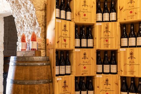 Alberobello, Italy - September 16, 2019: Interior of a wine shop housed in a trullo in Alberobello,...