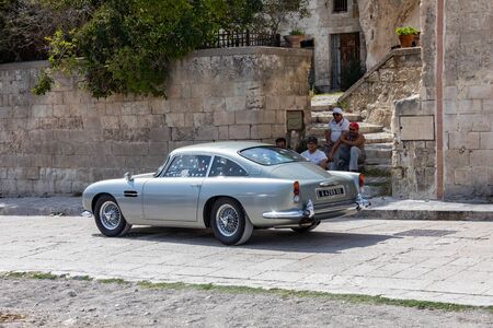 Matera, Italy - September 15, 2019: the DB5 used on the set of the latest movie 'No time to die' in...