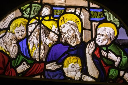 Troyes, France - August 31, 2018: Exhibition of beautiful stained glass windows at Cite du Vitrail in Troyes. Aube, Champagne-Ardenne, Franceのeditorial素材