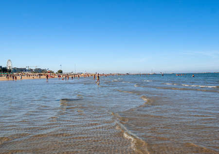 Cesenatico, Emilia Romagna, Italy - Sept 13 2019: People are resting on a sunny day at the beach in Cesenatico, Italyのeditorial素材