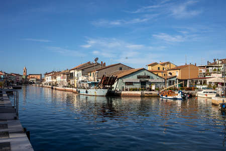 Cesenatico, Emilia Romagna, Italy - Sept 10, 2019: The port canal designed by Leonardo da Vinci and old town of Cesenatico on the Adriatic sea coastのeditorial素材