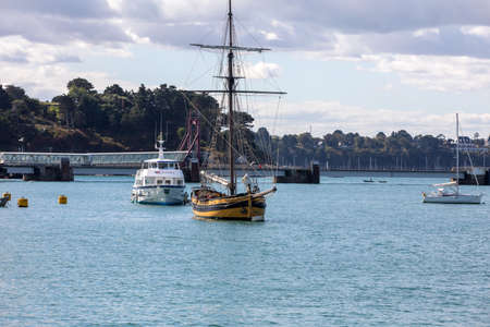 St Malo, France - September 14, 2018: Yachts and boats moored in harbour of Saint-Malo, Brittany,...