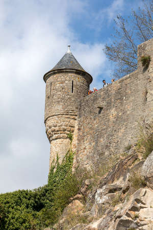 Le Mont-Saint-Michel, France - September 13, 2018: Le Mont Saint-Michel, medieval fortified abbey and village on a tidal island in the Normandy, France, at low tideのeditorial素材