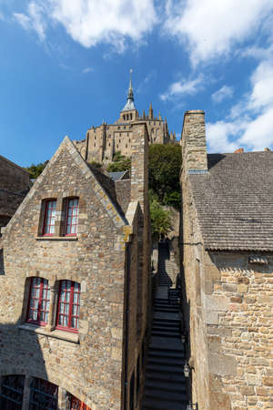 Ancient buildings of the old town on the famous Mont Saint Michel island in Franceのeditorial素材