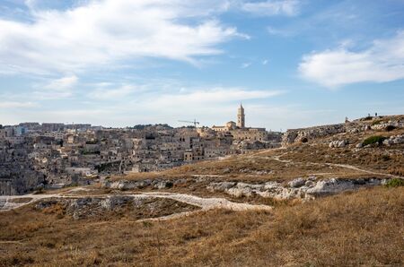 Panoramic view of Sassi di Matera a historic district in the city of Matera, well-known for their...