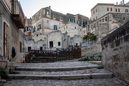 Cobblestone street in the Sassi di Matera a historic district in the city of Matera. Basilicata. Italyの写真素材
