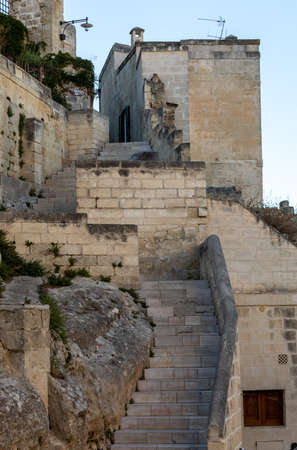 View of the Sassi di Matera a historic district in the city of Matera, well-known for their ancient cave dwellings. Basilicata. Italyのeditorial素材