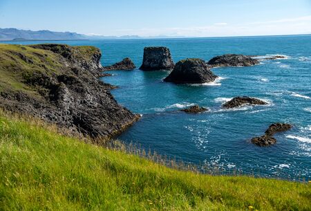 The cliffs between Arnarstapi and Hellnar in Snaefellsnes, west Icelandの写真素材