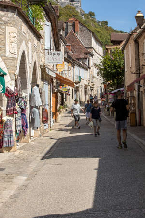 Rocamadour, France - September 3, 2018:  Tourists walking in the medieval centre of Rocamadour.のeditorial素材