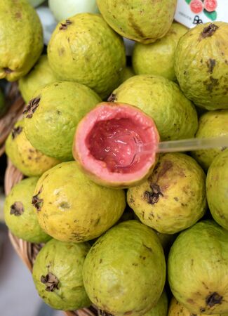 Passion fruits for sale in the marketの写真素材