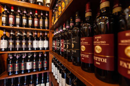 Montalcino, Italy - September 13, 2011: Interior of a wine shop in Montalcino ,Tuscany, Italy. Montalcino is famous for its Brunello di Montalcino wine.のeditorial素材
