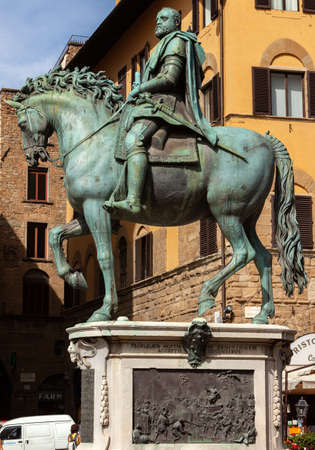 The equestrian statue of Cosimo I de Medici in Florence. Italyのeditorial素材